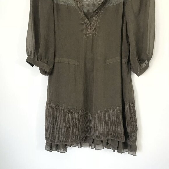 Free People XS Sheer Brown Peasant Boho Mini Shift Dress Embroidered Crochet - Picture 5 of 13